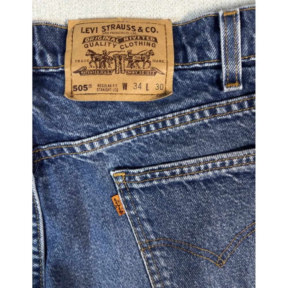 Vintage 90s Levis 505 Orange Tab Jeans Mens 34x30 (Fits 33x26.5) USA Made Faded - Picture 15 of 16